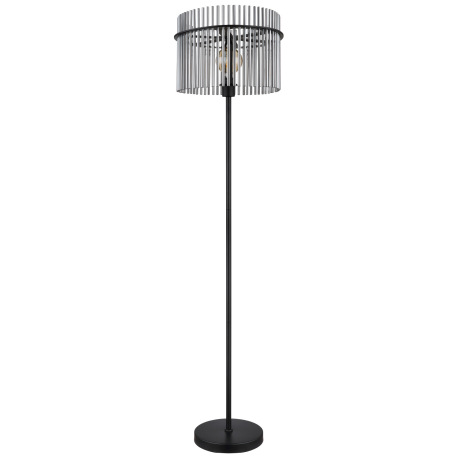 Stojanové svietidlo, kov čierny matný, sklenené tyčinky dymovej farby, kábel PVC čierny, nožný spína 18