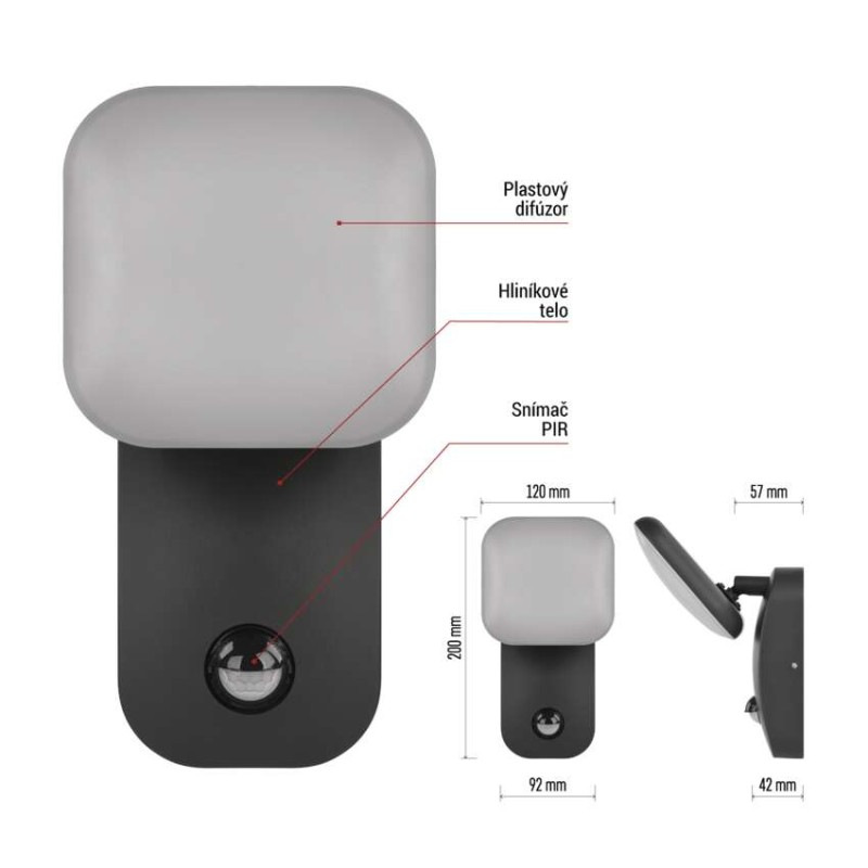 LED záhradné nástenné svietidlo NIKA, senzor súmraku, 12 x 12 x 20 cm, 12,8 W, teplá biela 5