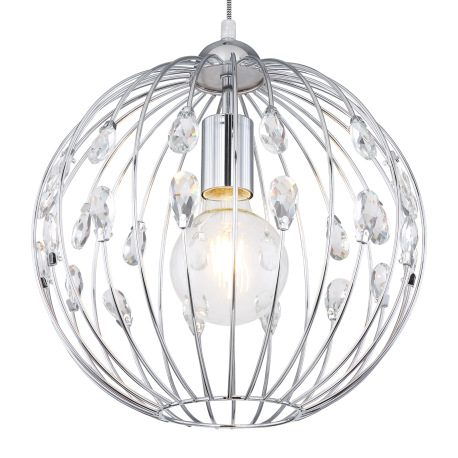 Závesné svietidlo, kov, chróm, krištáľ K9 číry, textilný kábel čierno-biely, Ø:300, V:1200, bez žiar 9