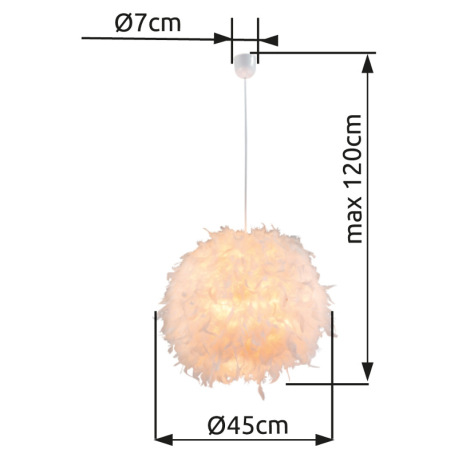 Závesné svietidlo, biely plast, textil biely, tienidlo s bielym perím, vrátane zavesenia, ø450 V:120 3