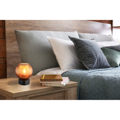 Stolové svietidlo, kov čierny matný, sklenená guľa bronzovej farby, vnútorné sklo biele, kábel PVC č 1