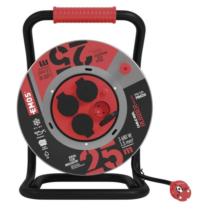 Vonkajší predlžovací kábel na bubne 25 m / 4 zás. / čierny / guma-neoprén / 230V / 1,5 mm2