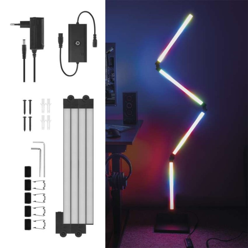 GoSmart LED stojaca lampa, čierna, 175 cm, teplá biela / RGBIC WiFi 5