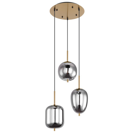 Závesné svietidlo, kov čierny, mosadz, dymové sklo, ø: 460mm, V:1200mm, bez žiaroviek 3x E14, max. 4 4