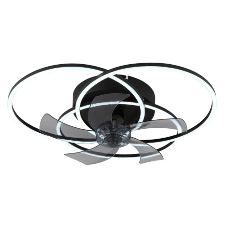 Stropný ventilátor, kov/hliník čierny matný, plast biely/dymový, stmievateľný, nástenný vypínač s vi 16