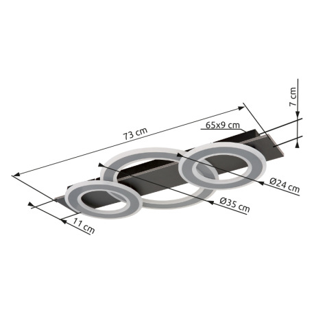 Stropné svietidlo, plast antracit, brúsený sivý kov, akryl biely, DxŠxV: 730x350x70mm, vrátane LED 5 16
