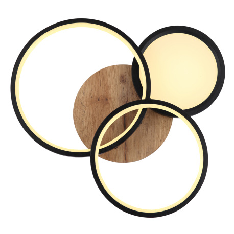 Stropné svietidlo, kov čierny, MDF vzhľad dreva, plast biely, DxŠxV:400x380x105mm, vrátane LED 30W 2 12