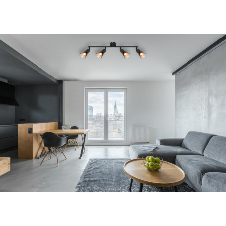 Stropné svietidlo, kov čierny matný, sklo dymové a priehľadné, otočné/naklápacie, DxŠxV: 600x80x195m 11