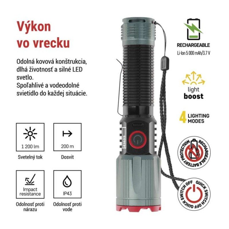 LED nabíjacie kovové svietidlo 1200 lm, 2200 mAh 1