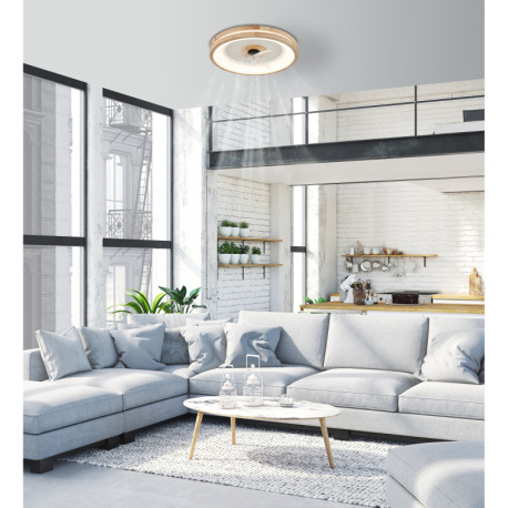 Stropný ventilátor kov biely, drevo, plast biely/transparent, stmievateľný, niekoľko úrovní cez nást 16