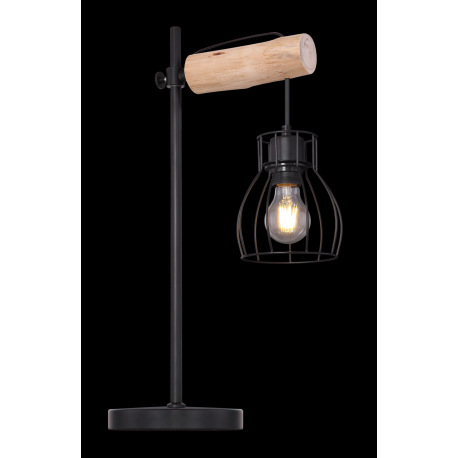 Stolová lampa, čierny kov, drevo, čierny kov, vypínač, DxŠxV: 330x180x550, bez žiarovky 1xE27, max. 2