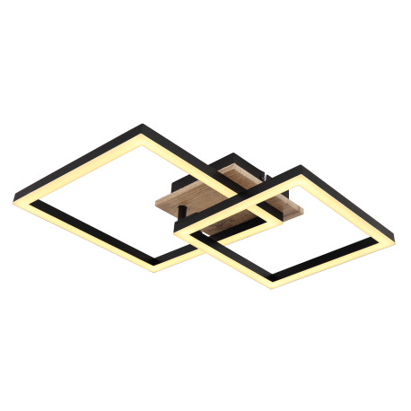 Stropné svietidlo kov čierny matný, MDF, imitácia tmavého dreva, plast biely, otočné, DxŠxV: 530x380