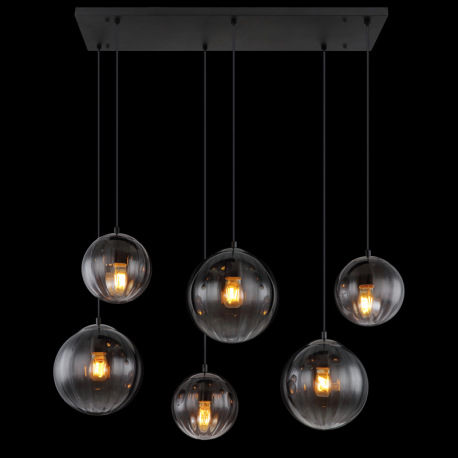 Závesné svietidlo, kov čierny matný, sklo dymovej farby/číre, kábel PVC čierny, možnosť skrátenia vý 5