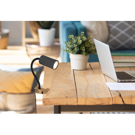 Nástenné svietidlo, štipcové, kov grafit, plast čierny/vzhľad dreva, čierny PVC kábel, s vypínačom n 4