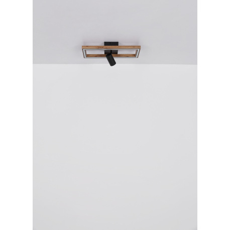 Stojacia lampa kov čierna matná, MDF imitácia dreva, plast biely, kábel PVC čierny, vypínač, DxŠxV: 16