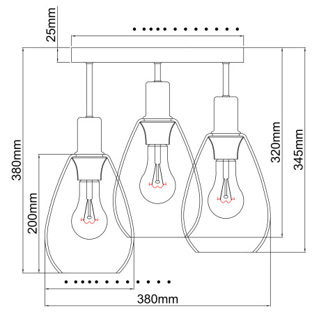 Stropné svietidlo, kov čierny, kov mosadz, dymové sklo, ø: 380mm, V:380mm, bez žiaroviek 3x E27, max 10