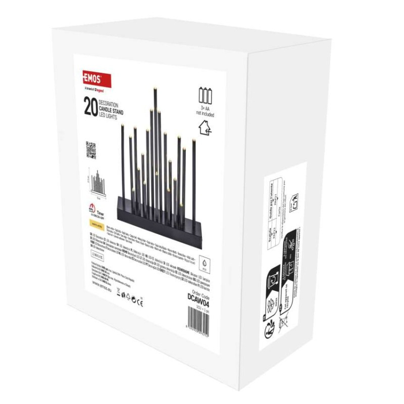 LED svietnik čierny, 27,5 cm, 3x AA, vnútorný, teplá biela, časovač 1