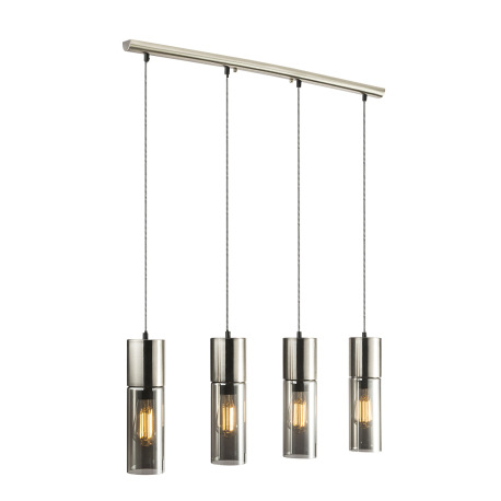 Závesné svietidlo, kov nikel matný, sklo dymové, čiernobiely textilný kábel, DxŠxV:800x90x1560, bez 7