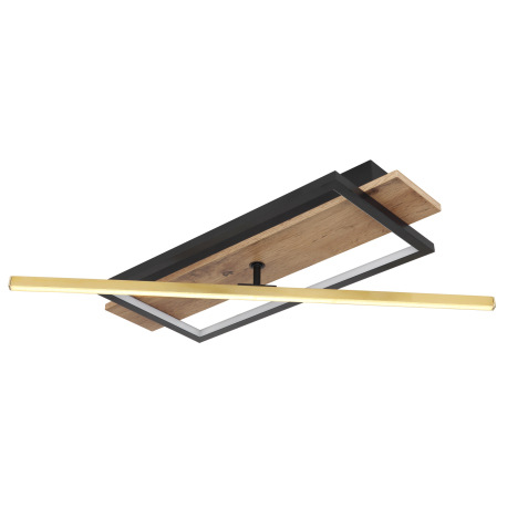 Stropné svietidlo, kov/hliník čierny, MDF so vzhľadom dreva, mosadz, plast opál, niekoľko úrovní cez 16