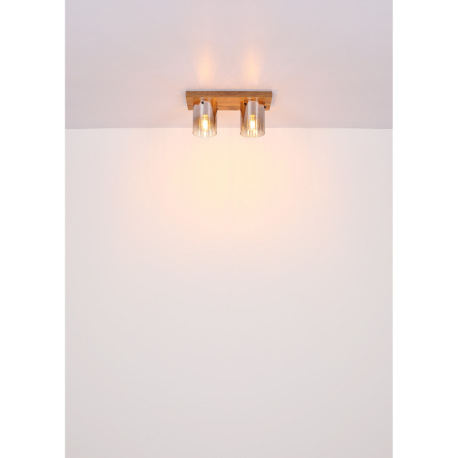 Stropné svietidlo, MDF, vzhľad tmavého dreva, dymové farebné sklo, číry gradient, DxŠxV: 410x160x180 13