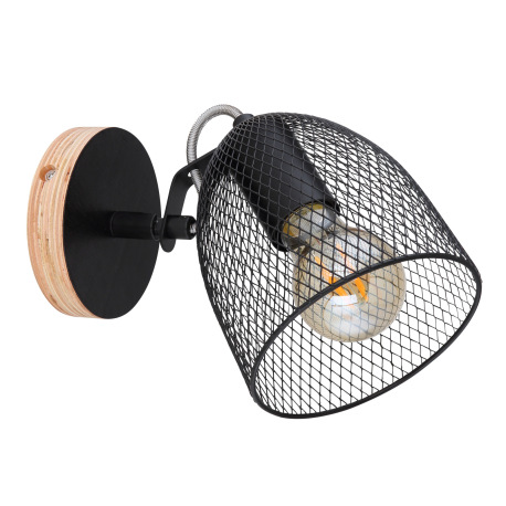 Nástenné svietidlo, drevo hnedé a čierne, kov čierny, mriežkované kovové tienidlo, ŠxV:130x170, H:24 3