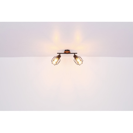 Stropné svietidlo, kov čierny, hnedé drevo, nastaviteľné, DxŠxV:800x110x240, bez žiaroviek 4xE27, ma 20