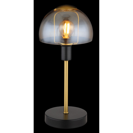 Stolové svietidlo, kov čierny, kov zlatý, sklo jantárové, kábel PVC čierny, dotykové zapínanie/vypín 2