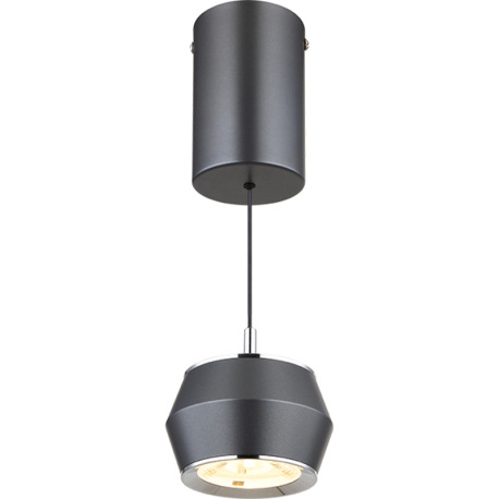 Závesné svietidlo, kov/hliník sivý matný, akryl biely, chrómový krúžok, kábel PVC čierny, ø: 100 mm, 10