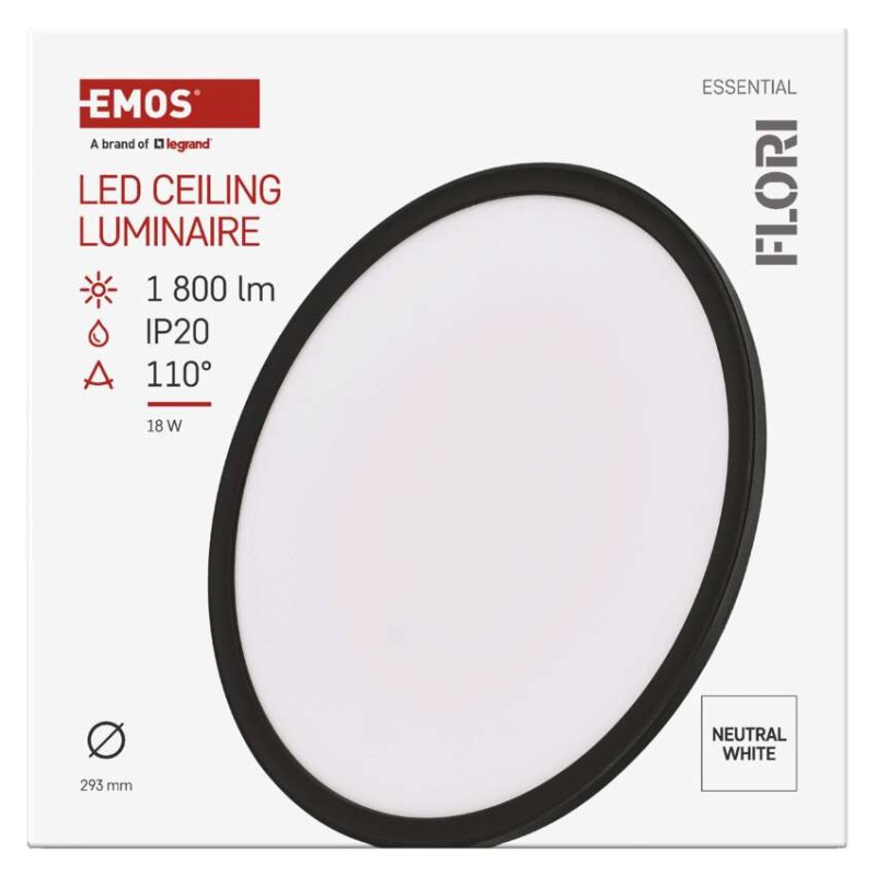 LED prisadené svietidlo FLORI okrúhle, čierné, 18W, neutrálna biela 14