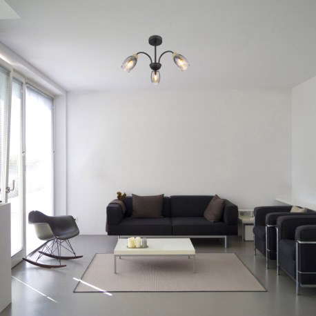 Stropné svietidlo kov čierny matný, sklo dymové, kov imitácia dreva, ø: 470mm, V: 290mm, bez žiarovi 1