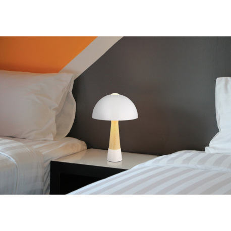 Stolná lampa, kov, piesková matná, kov imitácia dreva, kábel PVC čierny, kolískový vypínač na kábli, 12