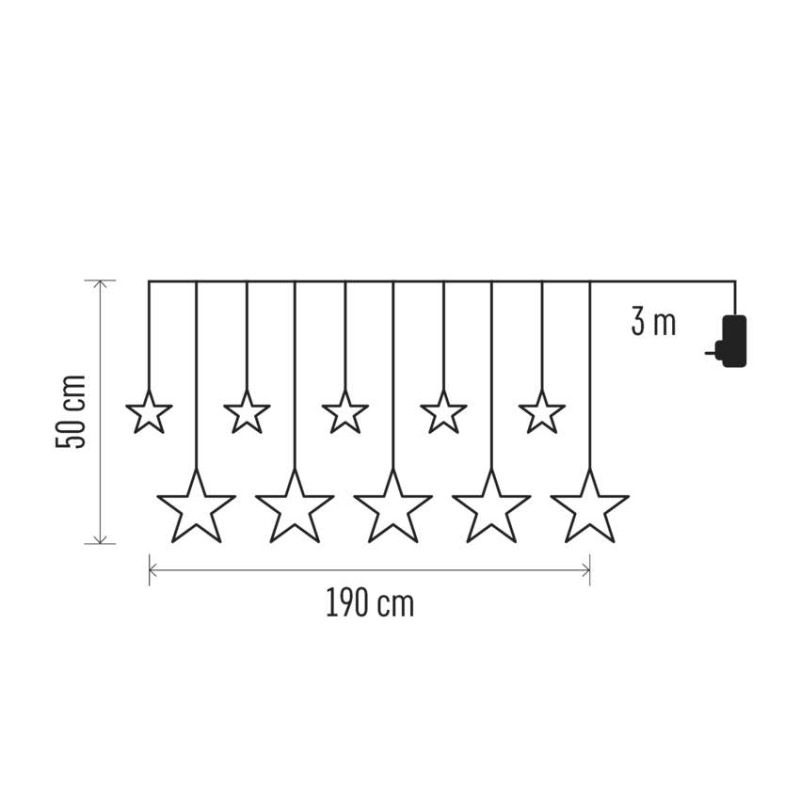 Vianočná LED girlanda – hviezdy, 190 x 50 cm, do exteriéru aj interiéru, teplá biela 2