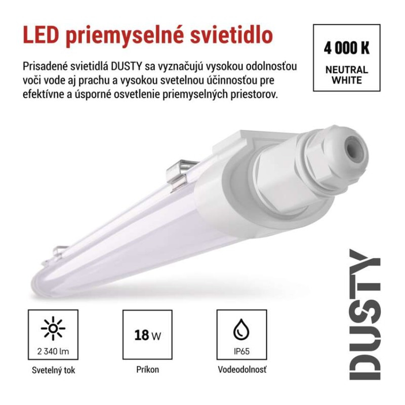 LED prachotesné svietidlo DUSTY 18W neutrálna biela, IP65 1