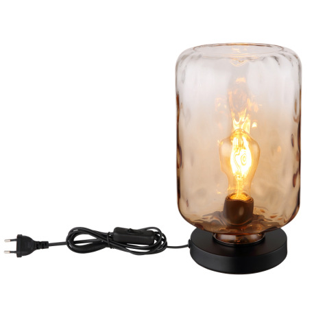 Stolná lampa, kov čierny matný, sklo jantárové/číre, kábel PVC čierny, kolískový vypínač na kábli, ø 4