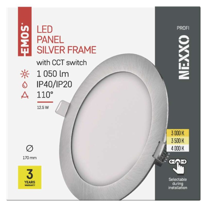LED vstavané svietidlo NEXXO, kruhové, strieborné, 12W, CCT 6