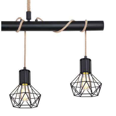 Závesné svietidlo, kov čierny, kov čierny, konopné lano, DxŠxV: 1000x150x1200, bez žiaroviek 4xE27, 6