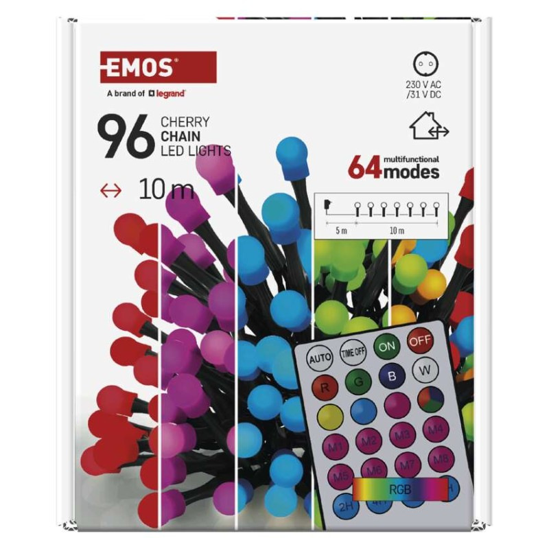 LED vianočná cherry reťaz – guličky, 10 m, RGB, ovládač, programy, časovač 6