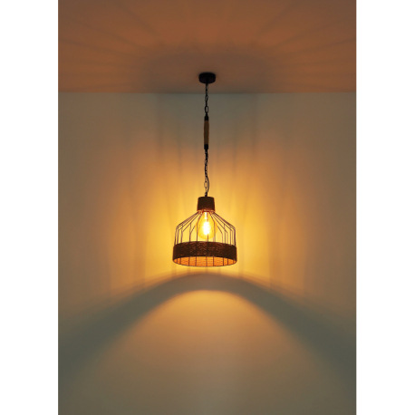 Závesné svietidlo, kov čierny matný, konopné lano hnedé, čierna reťaz, Ø 350, V: 1350, bez žiarovky 13