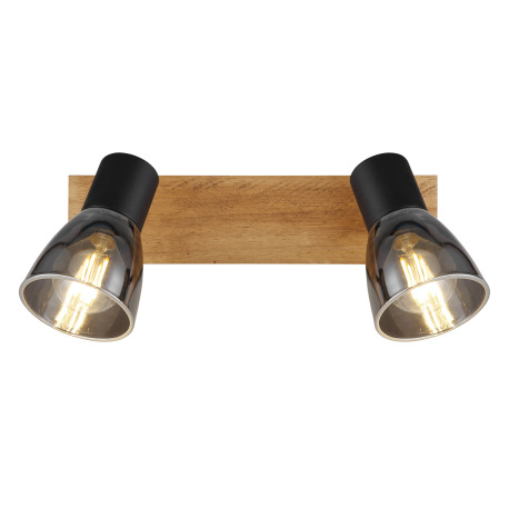 Nástenné svietidlo, drevo hnedé, kov čierny, dymové sklo, s vypínačom, DxŠxV:250x70x155mm, bez žiaro 6