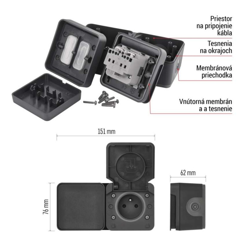 EMOS Cyklone komb. zás+prep. Č.6 nástenný IP55 2