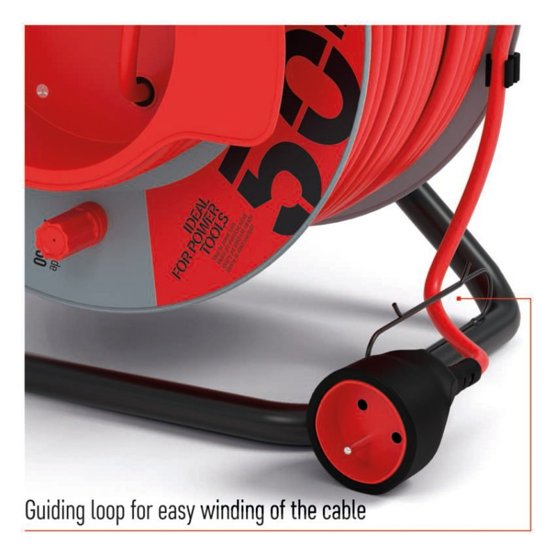 Predlžovací kábel na bubne 50 m / 1 zásuvka / červený / PVC / 230 V / 1,5 mm2 3