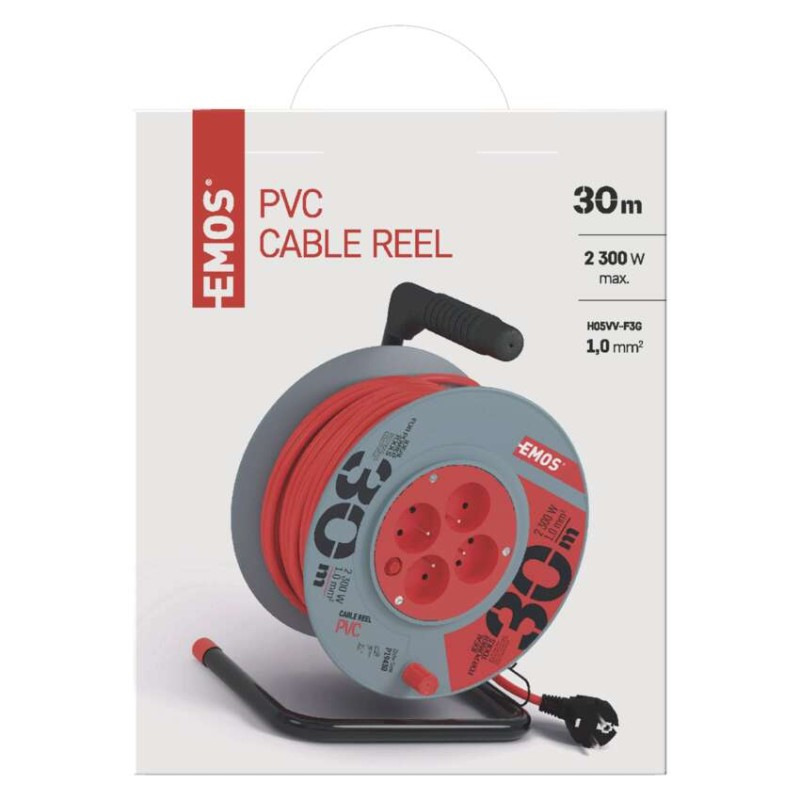 Predlžovací kábel na bubne 30 m / 4 zásuvky / červený / PVC / 230 V / 1 mm2 12