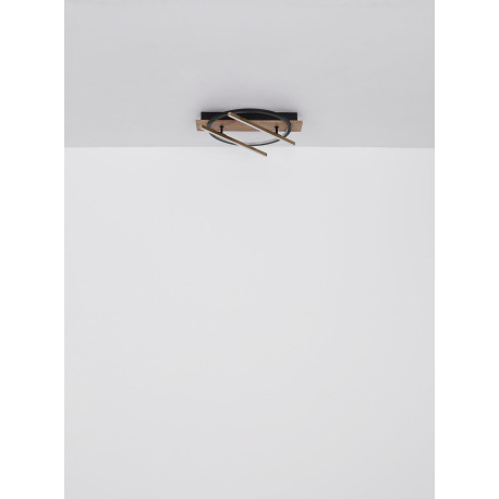 Stropné svietidlo, kov/hliník čierny, MDF so vzhľadom dreva, mosadz, plast opál, niekoľko úrovní cez 20