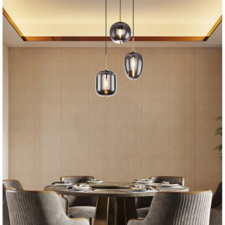 Závesné svietidlo, kov čierny, mosadz, dymové sklo, ø: 460mm, V:1200mm, bez žiaroviek 3x E14, max. 4 13