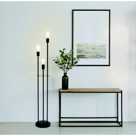 Stojanové svietidlo, čierny kov, bez tienidla, kábel: 1.8m, vypínač, Ø250, V: 1400, bez žiaroviek 3x 7