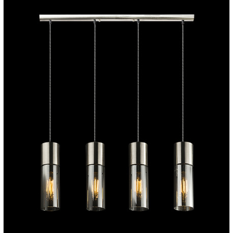 Závesné svietidlo, kov nikel matný, sklo dymové, čiernobiely textilný kábel, DxŠxV:800x90x1560, bez 14