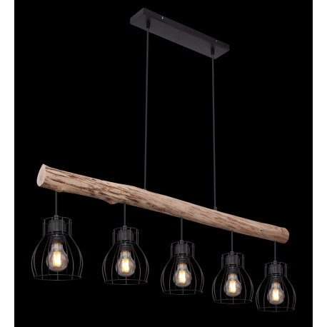 Závesné svietidlo, kov čierny, drevo, DxŠxV:1000x136x1400, bez žiaroviek 5xE27, max. 40W 230V 2