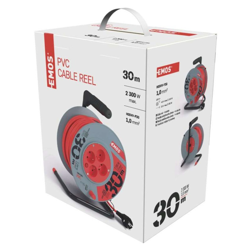 Predlžovací kábel na bubne 30 m / 4 zásuvky / červený / PVC / 230 V / 1 mm2 1