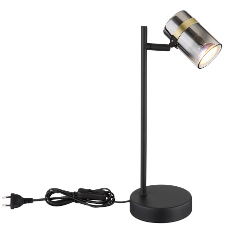 Stolová lampa, kov čierny matný, dymové sklo s prechodom do priehľadného skla, kov mosadzný matný, k 12
