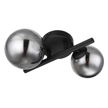 Nástenné svietidlo kov čierny matný, dymové sklo, DxŠxV: 240x250x125mm, priemer skla: 1 x 10cm, 1 x 6